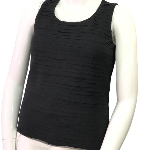 Chicos Size 1 US 8 Knit Top Tiered Layering Tank Blouse Ruffles Black Stretch - Picture 3 of 14